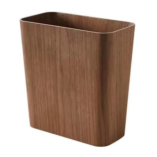 Purelite Modern Wood Trash Can for Bathroom, Bedroom, Dorm and Laundry Room | Small Office Waste Basket for Desk | Narrow and Slim Garbage Bin for Tight Space (Dark Wood)