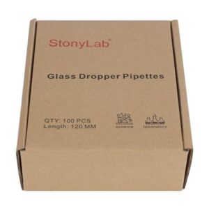 StonyLab Glass Dropper Pipettes, Thick Borosilicate Glass Dropping Pipettes 1ml Non-Graduated Liquid Transfer Pipettes for Laboratory Chemistry, Set of 100