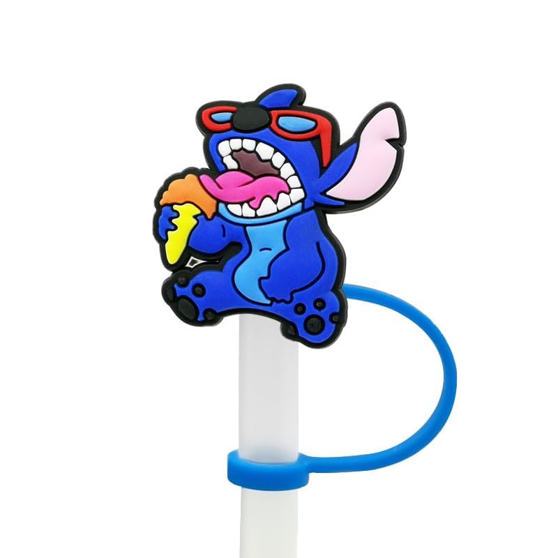 Cartoon Stitch Straw Covers Cap Toppers Compatible with Stanley 30&40 oz Tumbler Cups,Reusable Cute Silicone Straw Tips Lids Protectors for 0.4 in/10mm Stanley Cups Accessories 1794-01-08