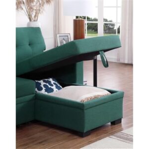 Pemberly Row Fabric Reversible Side Compartment Sleeper Sectional Sofa Bed-Green