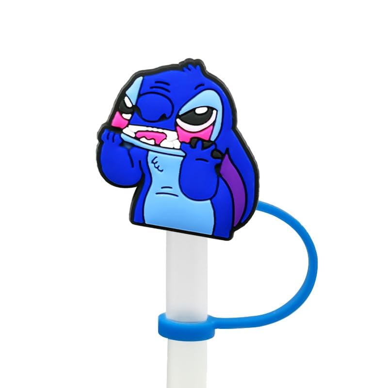 Cartoon Stitch Straw Covers Cap Toppers Compatible with Stanley 30&40 oz Tumbler Cups,Reusable Cute Silicone Straw Tips Lids Protectors for 0.4 in/10mm Stanley Cups Accessories 1794-01-08