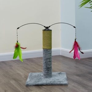 Go Pet Club Everyday Value 19in Scratching Post with Sisal Rope and Interactive Hanging Toy Feather, Gray