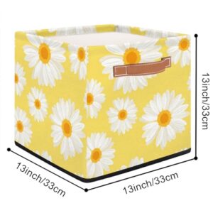 13x13x13 Storage Cube Bins Daisy Yellow Storage Cubes 13 inch Collapsible Storage Bins Cubby Storage Baskets for Organizing Shelf Cabinet Bookcase Boxes