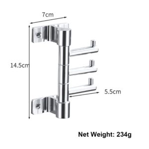 Swivel Coat Rack with Multiple Hooks for Bathroom and Wall Mount - Heavy Duty Towel Rack with Vertical Swivel Arms, Hat and Key Holder Hanger (Silver, 3 Arms)