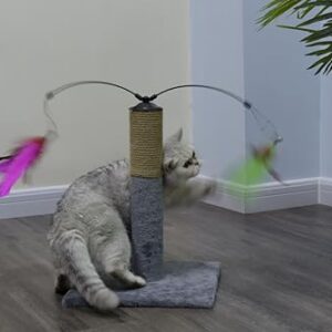 Go Pet Club Everyday Value 19in Scratching Post with Sisal Rope and Interactive Hanging Toy Feather, Gray