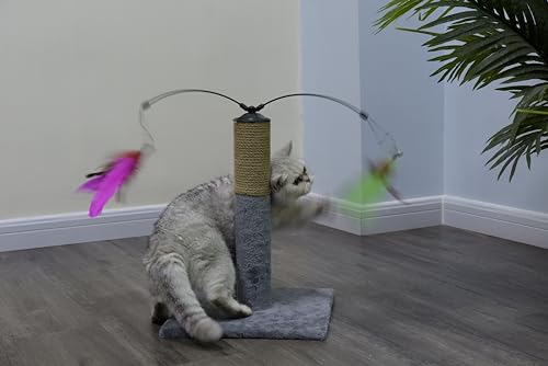 Go Pet Club Everyday Value 19in Scratching Post with Sisal Rope and Interactive Hanging Toy Feather, Gray