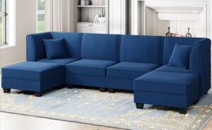 shintenchi reversible modular sectional sofa set, convertible oversized u shaped sofa couch with ottomans, velvet sleeper couch with chaise l shaped couches for living room navy blue