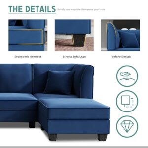 Shintenchi Reversible Modular Sectional Sofa Set, Convertible Oversized U Shaped Sofa Couch with Ottomans, Velvet Sleeper Couch with Chaise L Shaped Couches for Living Room Navy Blue