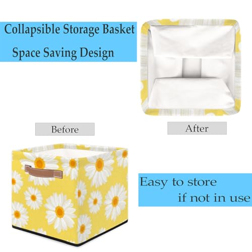 13x13x13 Storage Cube Bins Daisy Yellow Storage Cubes 13 inch Collapsible Storage Bins Cubby Storage Baskets for Organizing Shelf Cabinet Bookcase Boxes