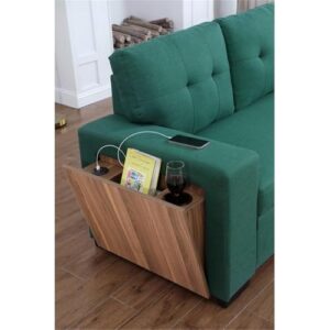 Pemberly Row Fabric Reversible Side Compartment Sleeper Sectional Sofa Bed-Green