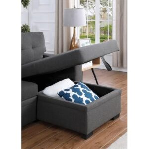 Pemberly Row Fabric Reversible Side Compartment Sectional Sofa Bed - Dark Gray