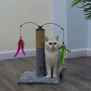 Go Pet Club Everyday Value 19in Scratching Post with Sisal Rope and Interactive Hanging Toy Feather, Gray