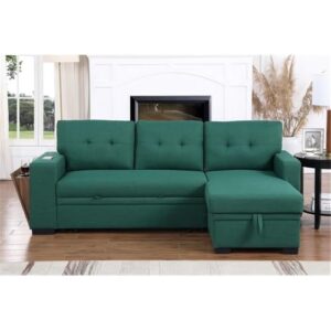 Pemberly Row Fabric Reversible Side Compartment Sleeper Sectional Sofa Bed-Green