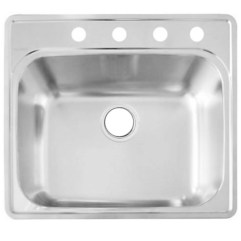 Westbrass D25228KIT-26 25" 18 Ga. Drop-In Stainless Steel Undermount Single Bowl Kitchen Sink with 2-Handle Faucet & Accessories, Polished Chrome