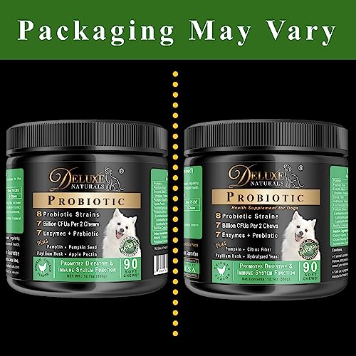 Deluxe Naturals Probiotics for Dogs | All-Natural Dog Probiotic Supplement with Enzymes, Prebiotics, Pumpkin | Promote Digestive Health, Improve Allergy & Immunity, 90 Count (Pack of 2)