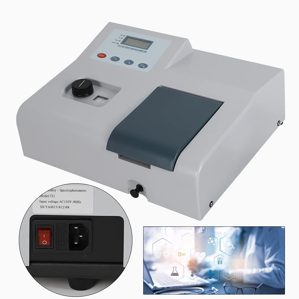 PIAOCAIYIN 721 Visible Spectrophotometer, 110V Lab Spectrometer Digital LCD Display 350-1020nm, Tungsten Lamp Laboratory Equipment, Low Noise, Automatic Zero