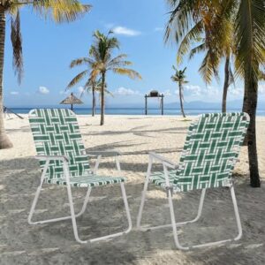 Magshion Folding Patio Webbed Chairs, Outdoor Lightweight Portable Lawn Beach Chairs for Adults 2-Pack, Dark Green