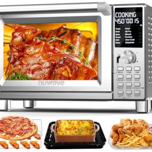 Nuwave Bravo Pro Smart Toaster Oven Countertop, True Air Fryer Combo w/Improved 100% Convection, 35% Crispier, 112 Presets, Customizable Pizza Zones, Integrated Probe, PFAS Free, 30QT, Stainless Steel