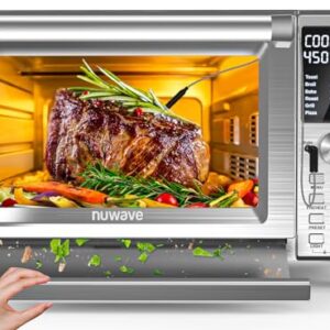 Nuwave Bravo XL Pro Air Fryer Toaster Oven, Improved 100% Super Convection, Quicker & Crispier Results, 100 Presets, Multi-Layer Even Cooking, 50-500F, Smart Probe, PFAS Free, 30QT, Stainless Steel