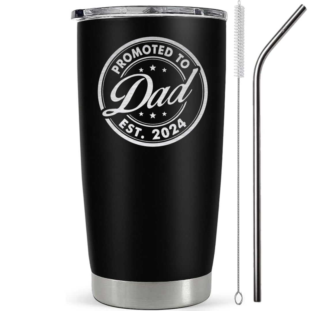 Christmas Gifts For New Dad 2024 Tumbler 20 Oz, Dad Est 2024 Mug, Dad Established 2024 Coffee Cup, 1st Time Fathers Day And Christmas Gifts, Daddy To Be Gift Ideas, Promoted To First Time Dad Cup