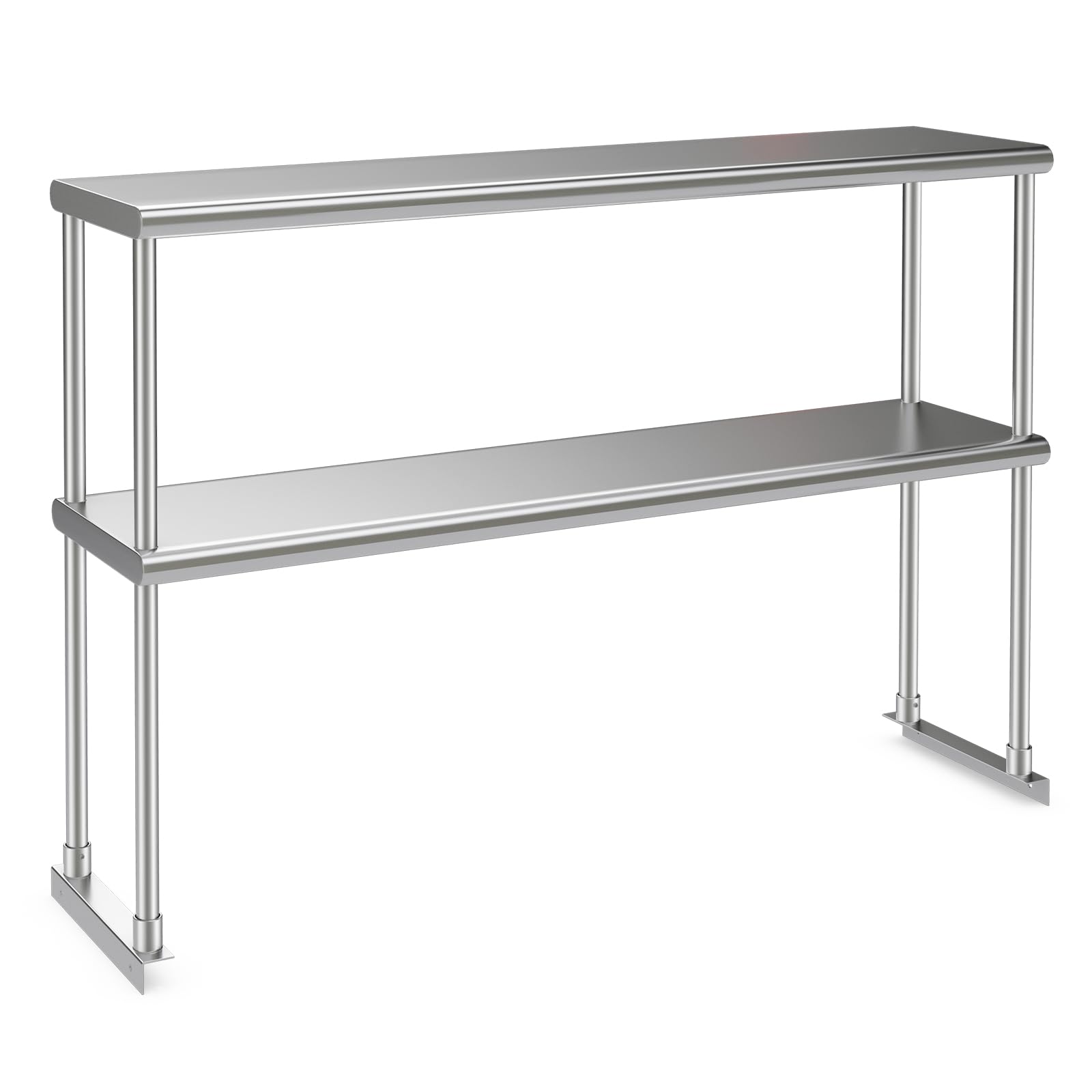 Giantex 48 Inch Stainless Steel Overshelf with Adjustable Lower Shelf, 2 Tier Commercial Double Overshelf for Kitchen Prep Table Restaurant