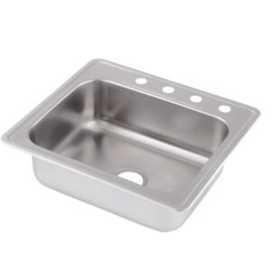 Westbrass D25228KIT-26 25" 18 Ga. Drop-In Stainless Steel Undermount Single Bowl Kitchen Sink with 2-Handle Faucet & Accessories, Polished Chrome