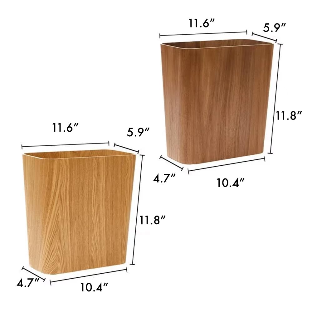 Purelite Modern Wood Trash Can for Bathroom, Bedroom, Dorm and Laundry Room | Small Office Waste Basket for Desk | Narrow and Slim Garbage Bin for Tight Space (Dark Wood)