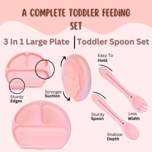 TinyTots Silicone Baby Feeding Set 13 pcs with BLW Recipes. Baby Plates and Bowls Set, Baby & Toddler Spoons Set, Sippy Cup & Lid, Silicone Bib, Baby Toothbrush (6+ Months)