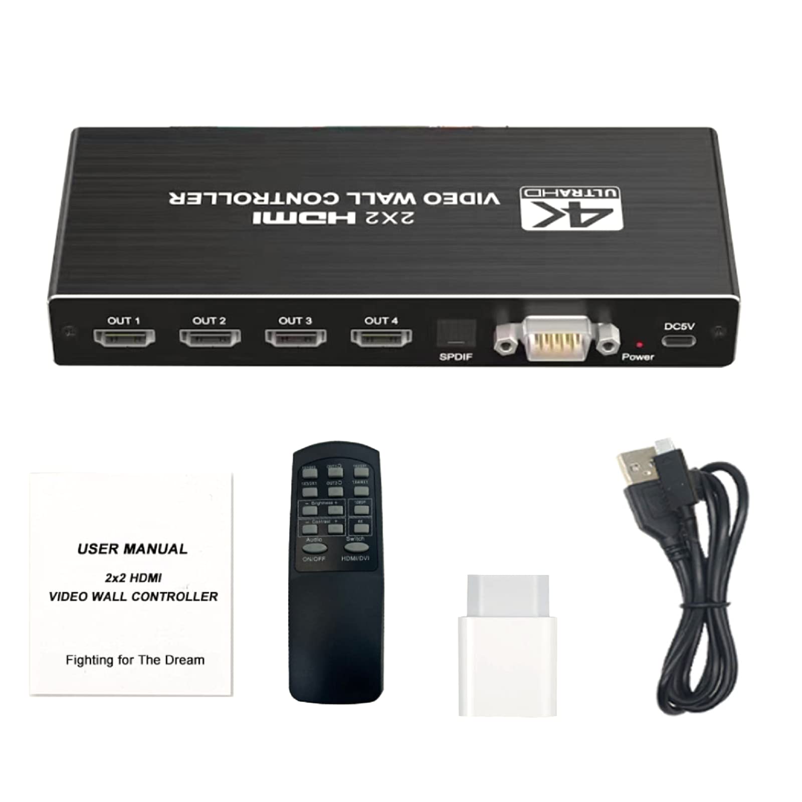 2024 Multi-Screen Splicing Display Matrix 4K 2x2 Video Wall Controller HDMI/DVI Input Video Wall Processor with Remote Control for 4 TV Splicing