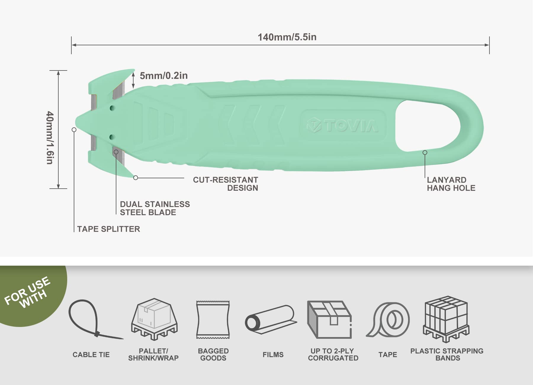 70-Pack Safety Box Cutter, T TOVIA SK2 Stainless Steel Concealed Blade Package Opener with Tape Splitter for Cartons, Cardboard, Wrap, Straps, Film (30 Pink, 20 Green, 20 Yellow)