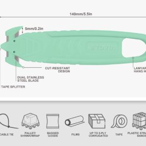 70-Pack Safety Box Cutter, T TOVIA SK2 Stainless Steel Concealed Blade Package Opener with Tape Splitter for Cartons, Cardboard, Wrap, Straps, Film (30 Green, 20 Pink, 20 Yellow)