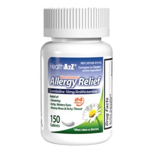 healtha2z® allergy relief | loratadine 10mg | antihistamine | non-drowsy | relief from itchy throat, sneezing, runny noses |24-hours allergy medicine (150 tablets)