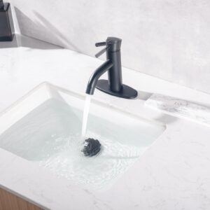 Etel Matt Black Bathroom Sink Faucet, Single Handle Bathroom Vanity Faucet with Pop-up Drain and Deck Mount Plate. (Matt Black)