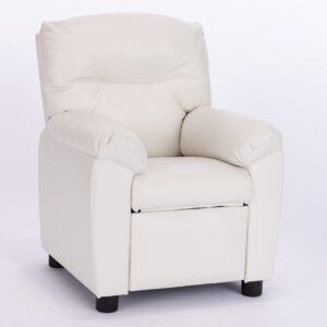 Q-Max Modern Sofa Chair with Pillow Top Armrest and Footrest, White Finish Children Recliner