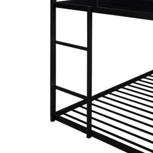 LostCat Twin Over Twin Metal Bunk Bed, House Low Bunk Bed Frame w/Safety Guardrail & Ladder, No Box Spring Needed, SEasy to Install, for Kids, Teens, Girls, Boys, Black