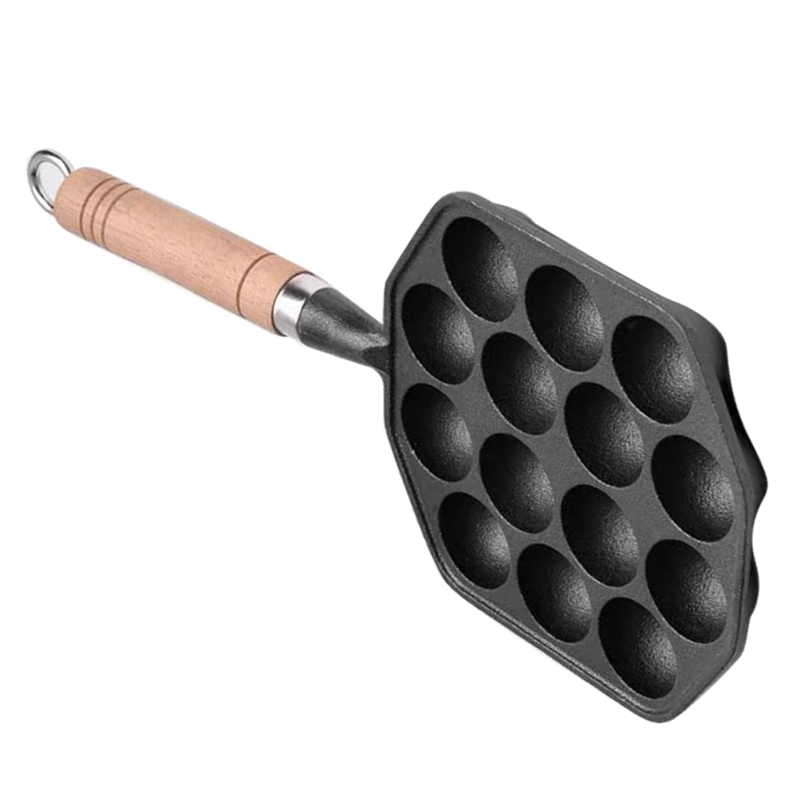 Takoyaki Grill Pan 14 Holes Nonstick Cast Iron Octopus Meat Balls Molds Maker with Detachable Handle, Pancake Balls Desserts Skillet for Induction Cooker, Gas Stove