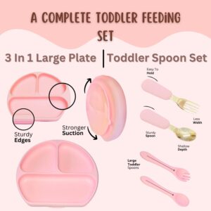 TinyTots Silicone Baby Feeding Set 13 pcs with BLW Recipes. Baby Plates and Bowls Set, Baby & Toddler Spoons Set, Sippy Cup & Lid, Silicone Bib, Baby Toothbrush (6+ Months)