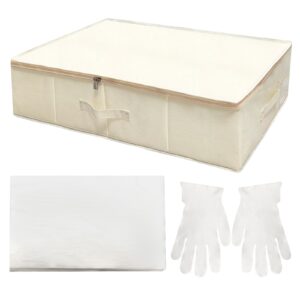 wedding dress storage box, wedding dress preservation box with 40 sheets and 1 pair microfiber gloves of acid free tissue paper for storage wedding dress storage box kit (rectangular)