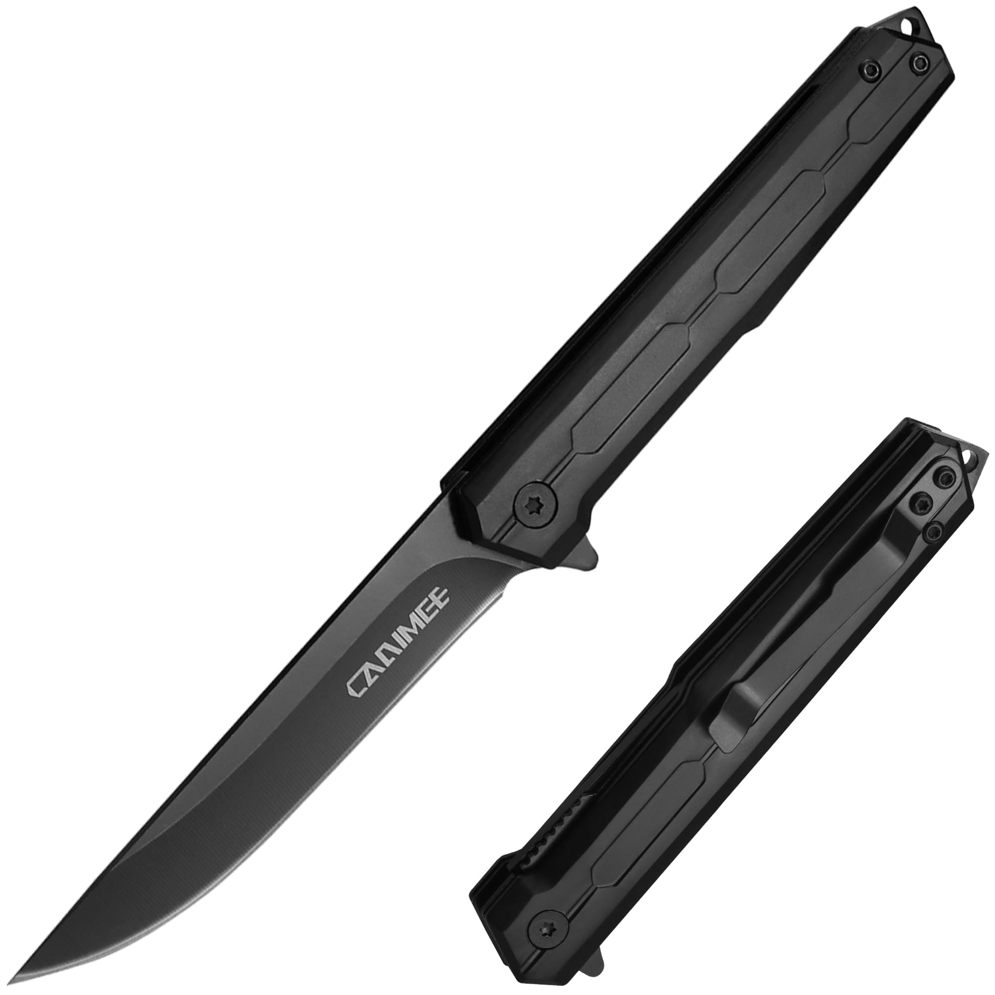 Carimee Pocket Folding Knife, EDC Gentlemen Knife for men with 7Cr17Mov Blade, Stainless Steel Handle, Pocket Clip, Glass Breaker, Outdoor Gifts for men and women, Black Coated, C11DB