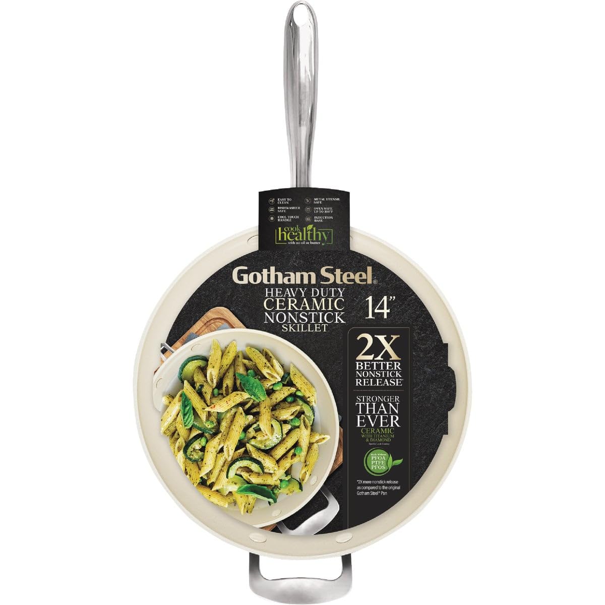 GOTHAM STEEL 14 Inch Non Stick Frying Pans Nonstick Frying Pan, Large Nonstick Pan, Cooking Pan, Nonstick Skillet, Non Stick Pan, 100% PFOA Free Ceramic Pan for Cooking, Dishwasher Safe, Cream White