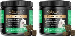 deluxe naturals probiotics for dogs | all-natural dog probiotic supplement with enzymes, prebiotics, pumpkin | promote digestive health, improve allergy & immunity, 90 count (pack of 2)