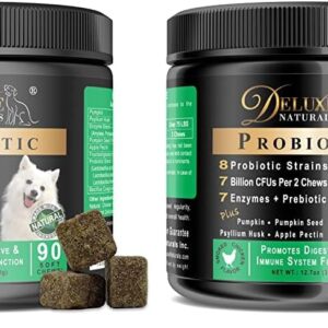 Deluxe Naturals Probiotics for Dogs | All-Natural Dog Probiotic Supplement with Enzymes, Prebiotics, Pumpkin | Promote Digestive Health, Improve Allergy & Immunity, 90 Count (Pack of 2)