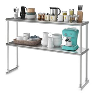 giantex 48 inch stainless steel overshelf with adjustable lower shelf, 2 tier commercial double overshelf for kitchen prep table restaurant