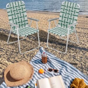 Magshion Folding Patio Webbed Chairs, Outdoor Lightweight Portable Lawn Beach Chairs for Adults 2-Pack, Dark Green