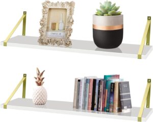 white gold shelves pine wood 23.5×7.87 inch white gold floating shelf with elegant lines,floating bookshelf wall,deep white and gold shelves,white gold bookshelf,white floating book shelf set of 2.