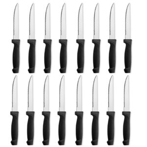 pleafind 16-pcs steak knives, 8.5 inch serrated knives, stainless steel steak knives, meat knife for table, elegant black steak knife set for home, kitchen, restaurant, dishwasher safe steak knives