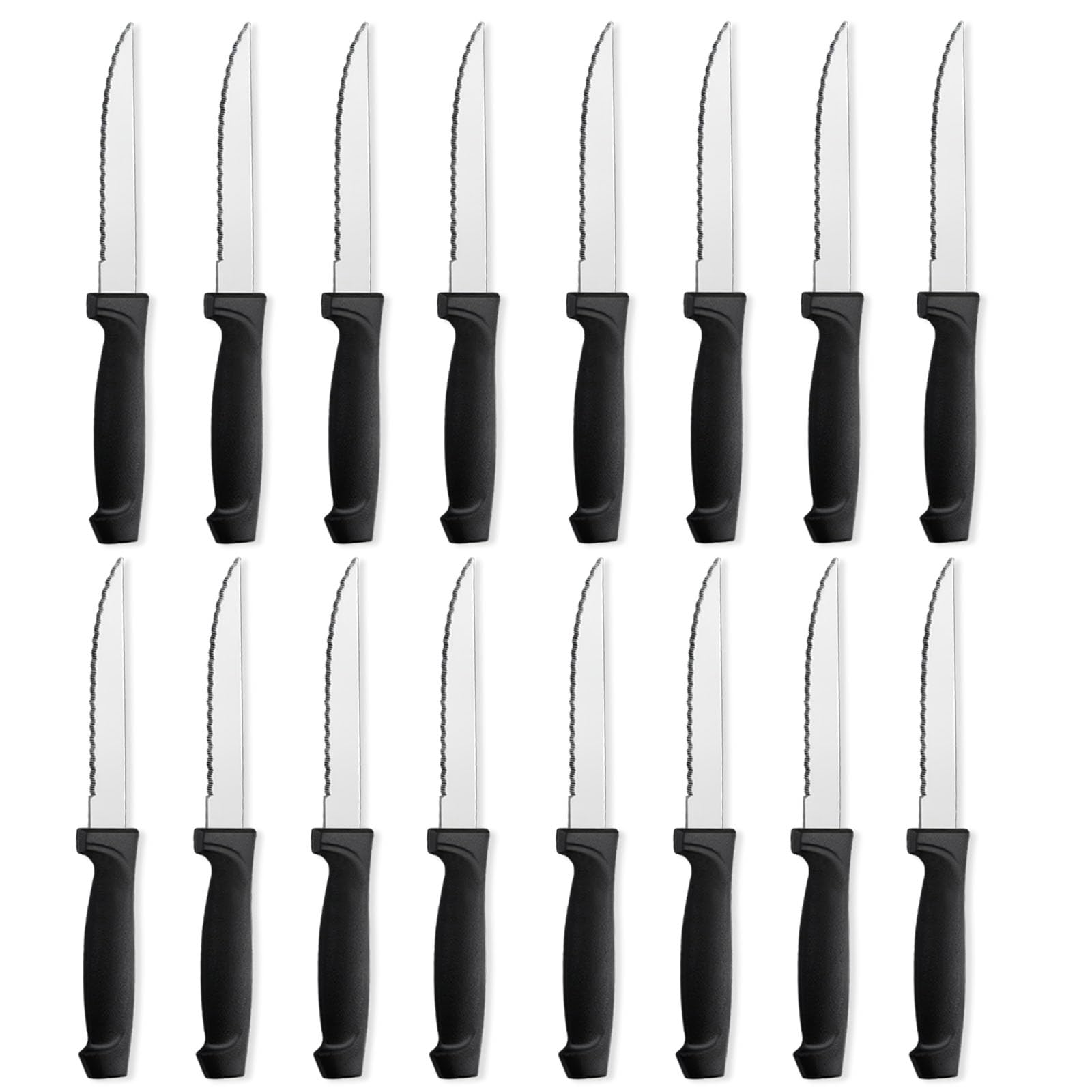 Pleafind 16-Pcs Steak Knives, 8.5 Inch Serrated Knives, Stainless Steel Steak Knives, Meat Knife for Table, Elegant Black Steak Knife Set for Home, Kitchen, Restaurant, Dishwasher Safe Steak Knives