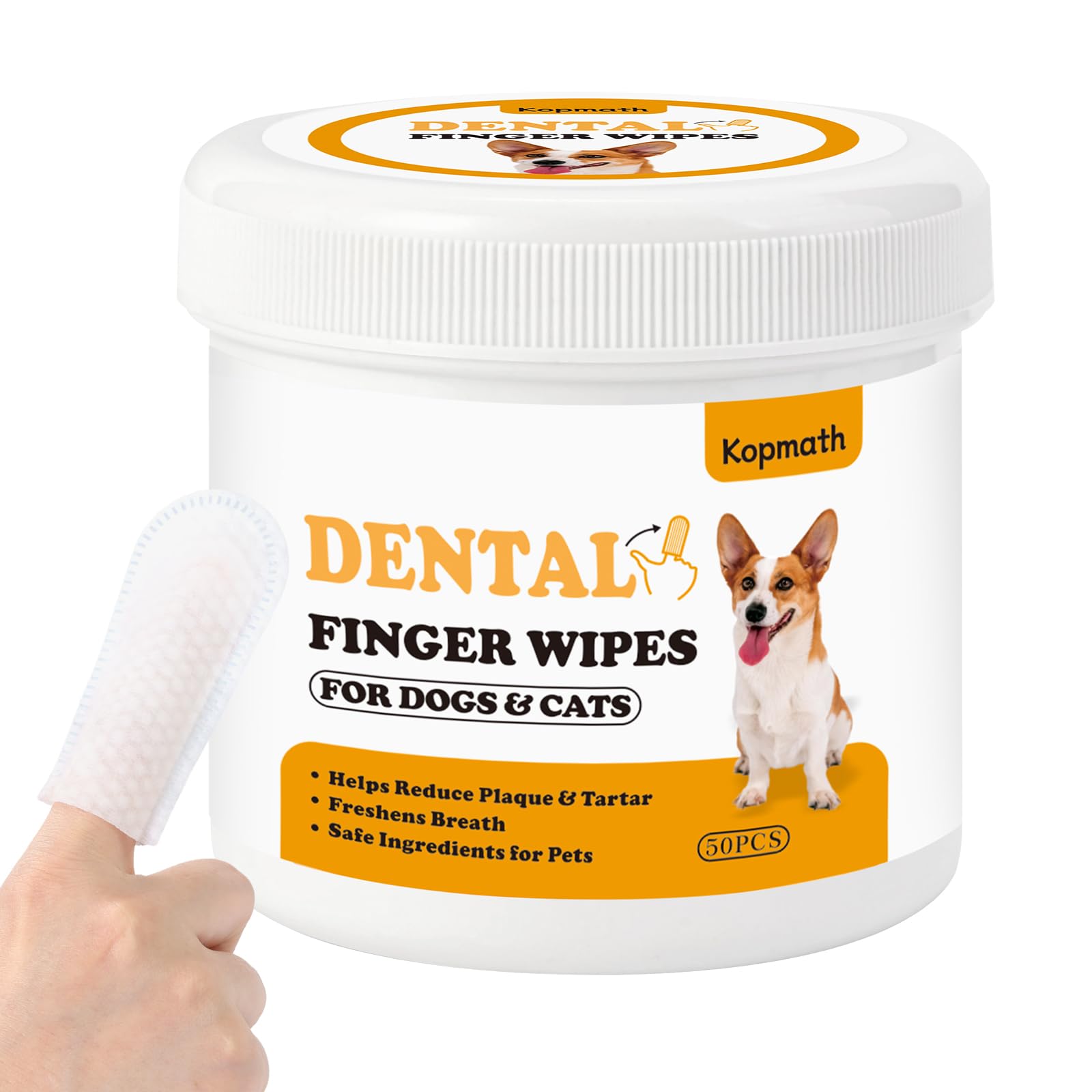 Kopmath Dog Dental Wipes, Dog Teeth Cleaning Finger Wipes, Reduce Plaque & Tartar, Freshen Breath, Safe Natural Pet Dental Care Finger Wipes for Dog & Cat, Portable & Disposable Dog Tooth Wipes, 50 Ct