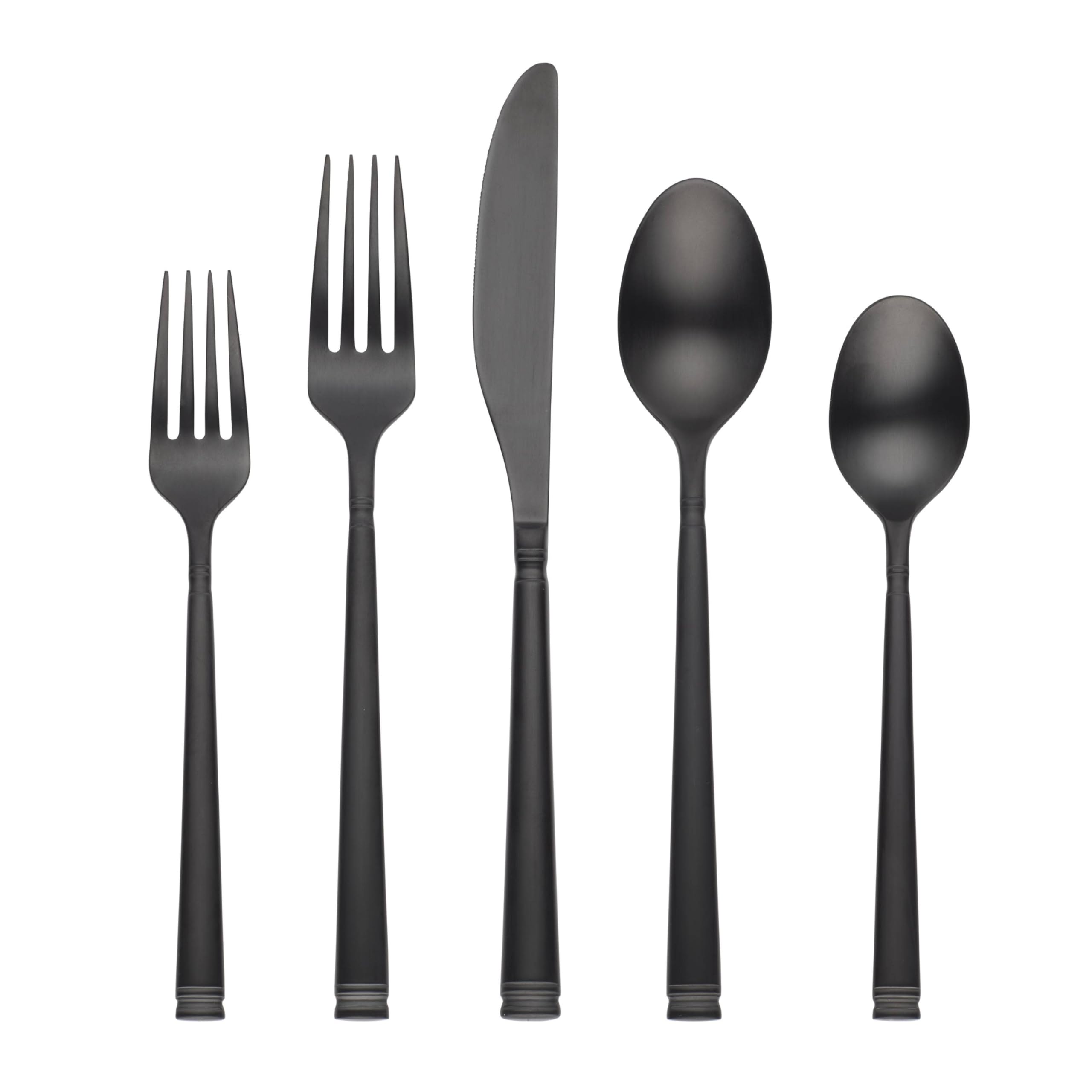 Cambridge Black Emmy Satin Piece Flatware Set, 20 Count