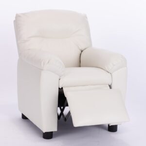 Q-Max Modern Sofa Chair with Pillow Top Armrest and Footrest, White Finish Children Recliner